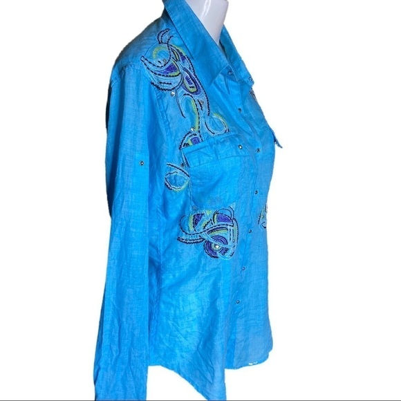 Rock & Roll Cowgirl Top Snap Down Embroidered Size L - Picture 5 of 10